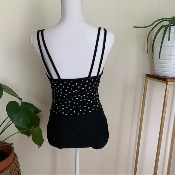 Miraclesuit Ruched Polka Dot One Piece Swimsuit in Black & White sz 10 - Picture 2 of 3